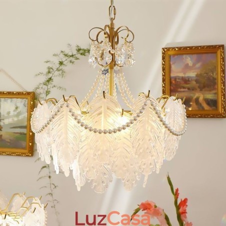 Luminária pendente de vidro europeia, luminária suspensa com folhas modernas Luminária pendente de vidro europeia, luminária suspensa com folhas modernas