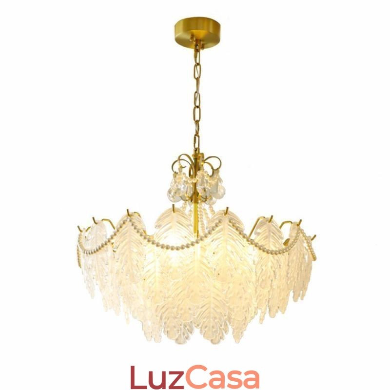 Luminária pendente de vidro europeia, luminária suspensa com folhas modernas