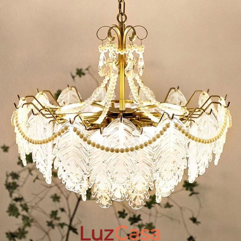 Luminária pendente de vidro europeia, luminária suspensa com folhas modernas