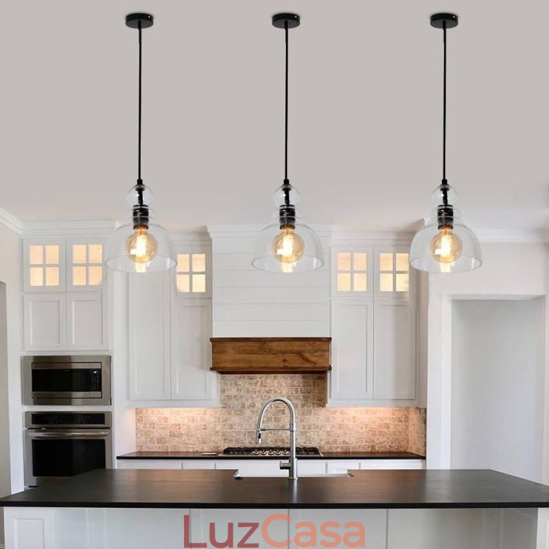 Luminária pendente moderna de ferro, cabaça de vidro, luminária suspensa