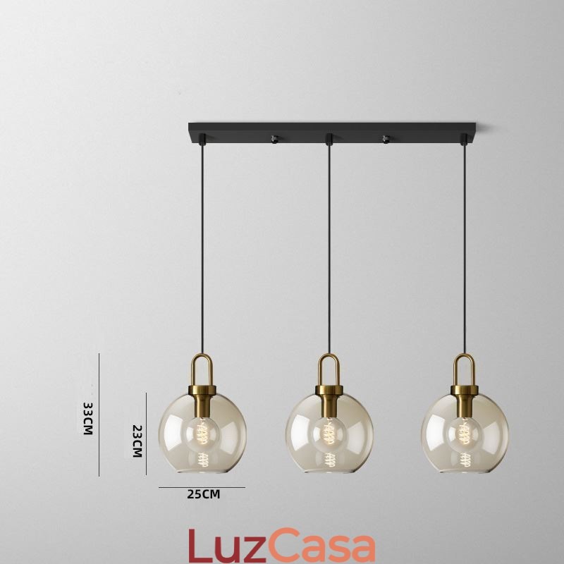 Luminária pendente de 3 luzes com ilha de sombra de vidro