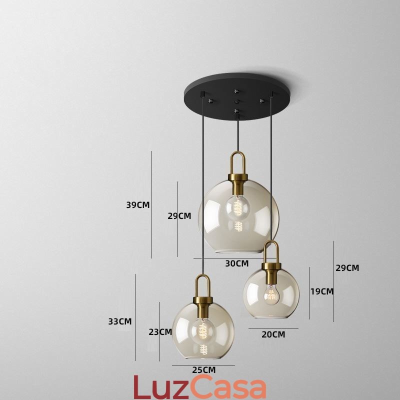 Luminária pendente de 3 luzes com ilha de sombra de vidro