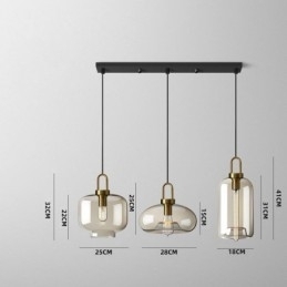 Luminária pendente de 3 luzes com ilha de sombra de vidro