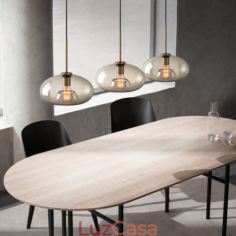 Luminária pendente de vidro com 3 luzes, luminária suspensa clássica para café