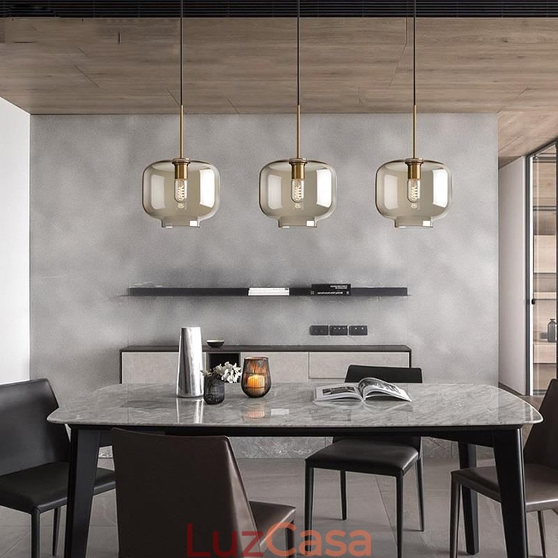 Luminária pendente de vidro com 3 luzes, luminária suspensa clássica para café