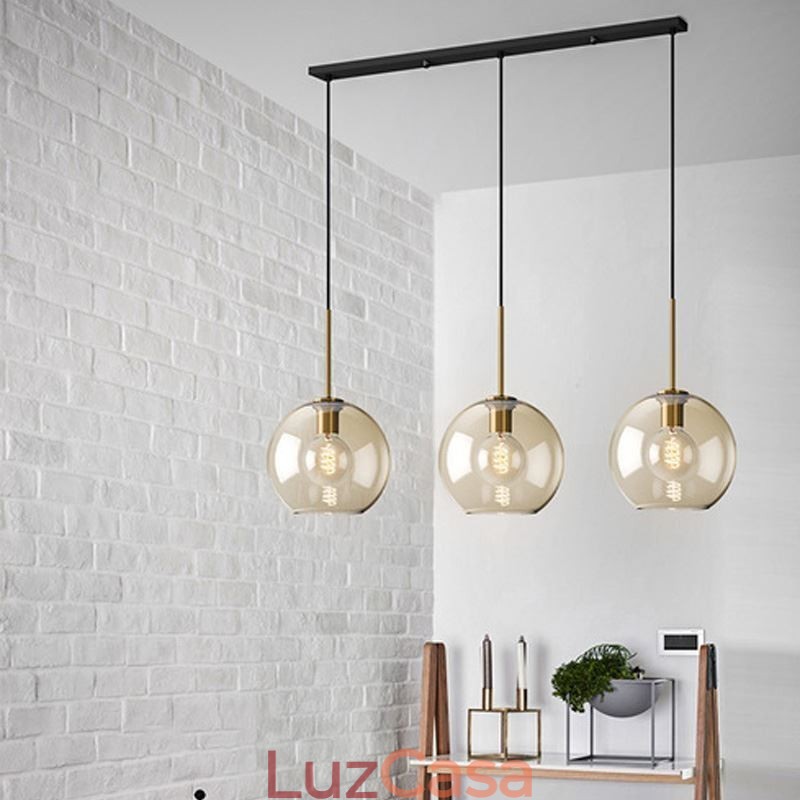 Luminária pendente de vidro com 3 luzes, luminária suspensa clássica para café