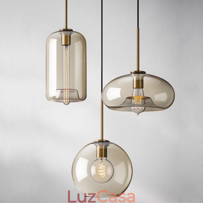 Luminária pendente de vidro com 3 luzes, luminária suspensa clássica para café