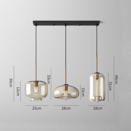 Luminária pendente de vidro com 3 luzes, luminária suspensa clássica para café