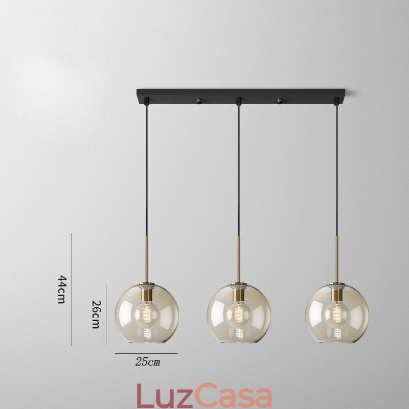 Luminária pendente de vidro com 3 luzes, luminária suspensa clássica para café