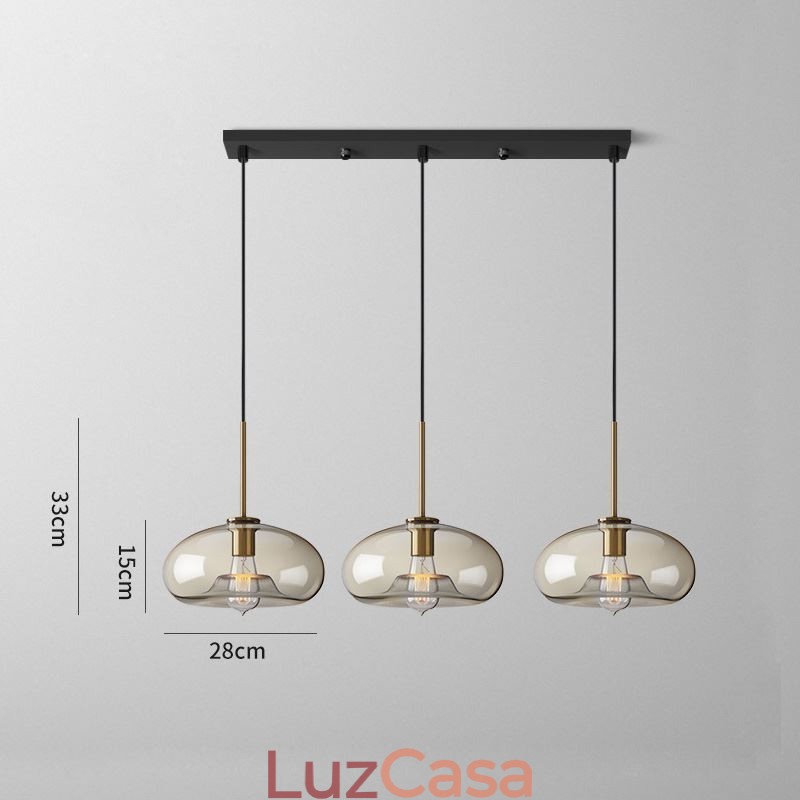 Luminária pendente de vidro com 3 luzes, luminária suspensa clássica para café