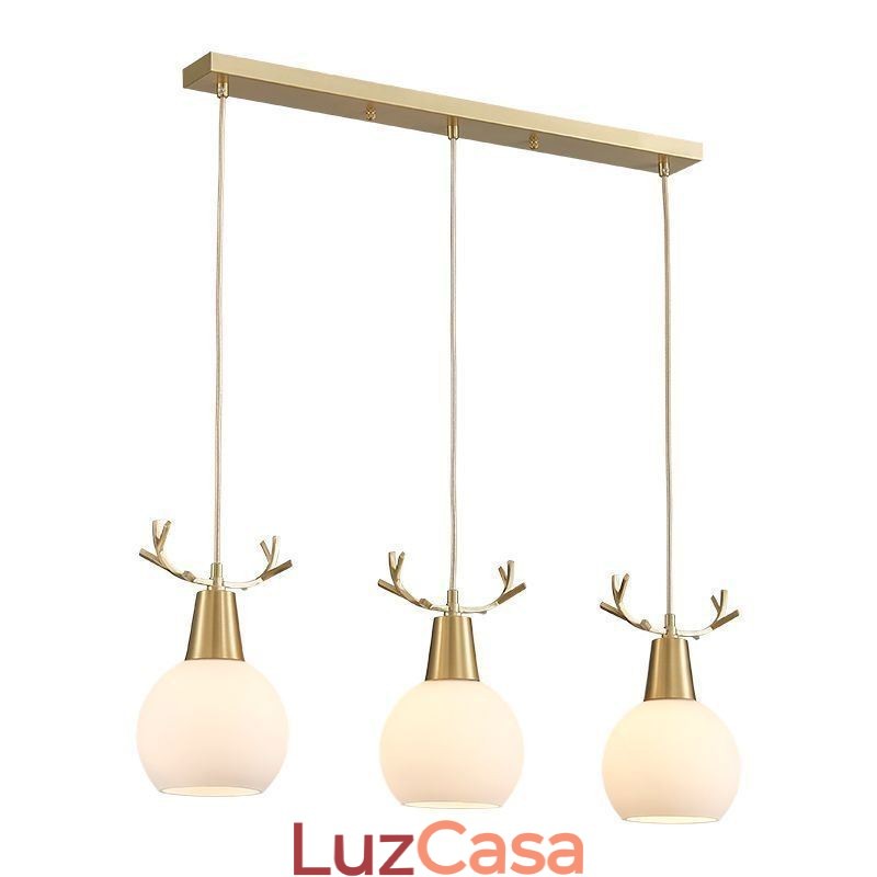Luminária pendente de cobre simples e moderna com chifres