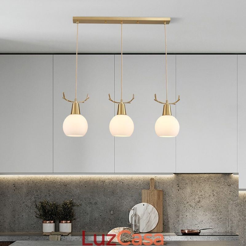 Luminária pendente de cobre simples e moderna com chifres