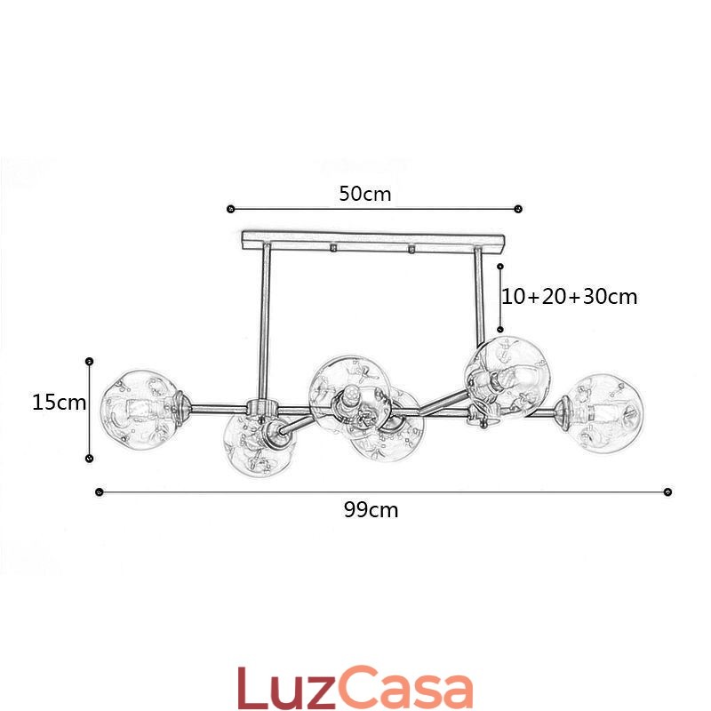 Luminária de teto de vidro moderna com 6 luzes Magic Bean