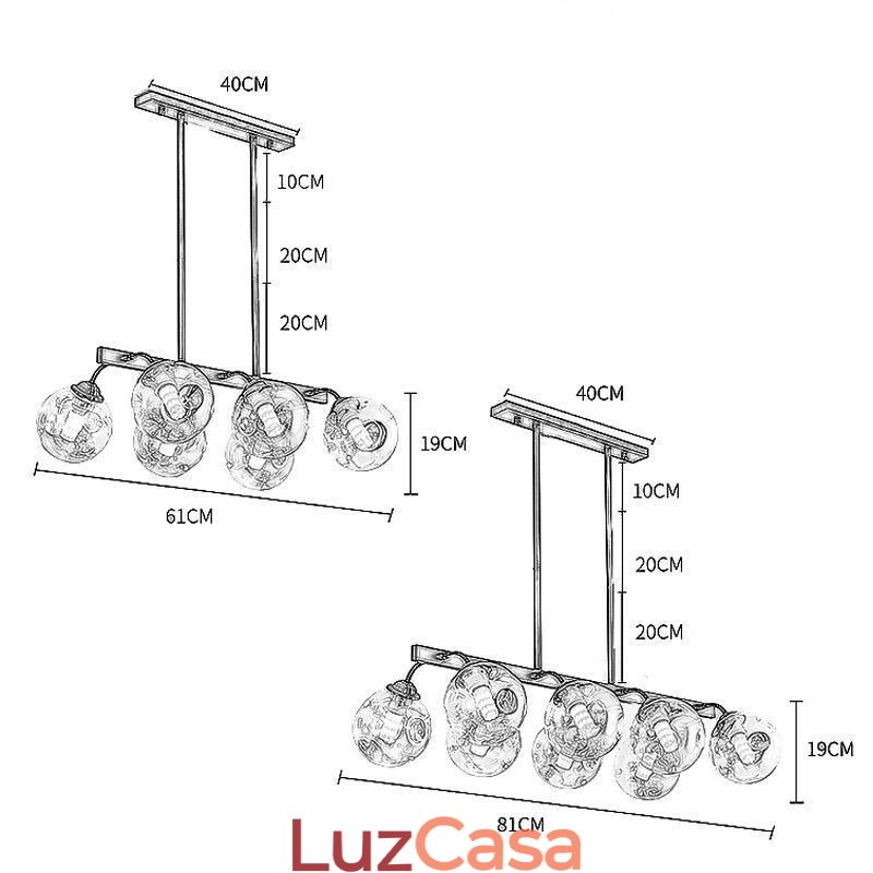 Luminária pendente Magic Bean Globo de vidro Iluminação