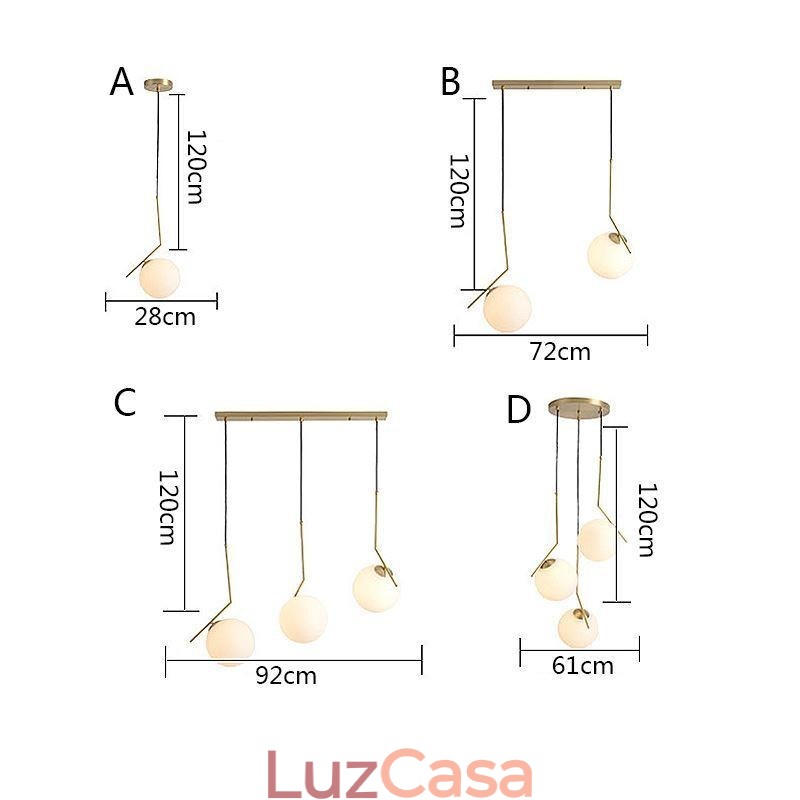 Luminária de ilha com esfera de vidro