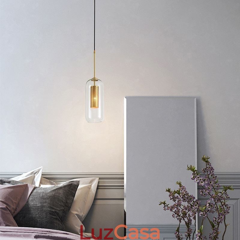 Luminária pendente nórdica de vidro transparente Luminária pendente exclusiva de latão oco interno