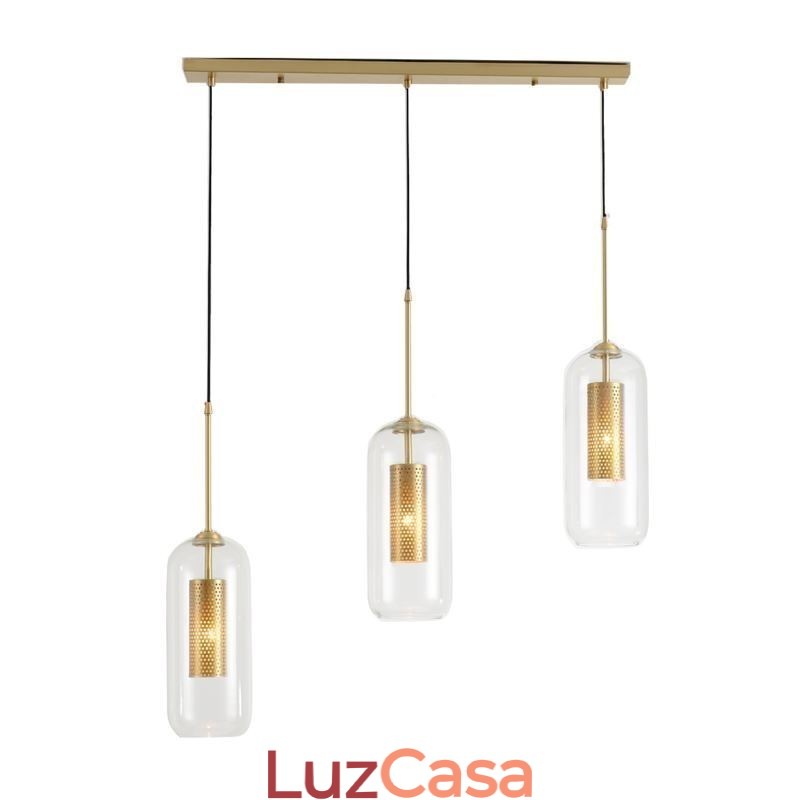 Luminária pendente nórdica de vidro transparente Luminária pendente exclusiva de latão oco interno