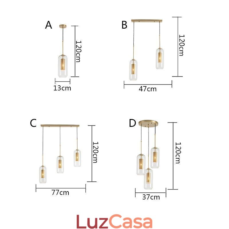 Luminária pendente nórdica de vidro transparente Luminária pendente exclusiva de latão oco interno