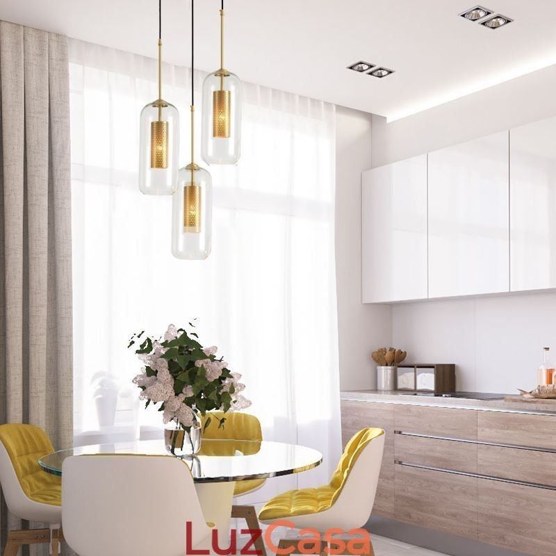 Luminária pendente nórdica de vidro transparente Luminária pendente exclusiva de latão oco interno