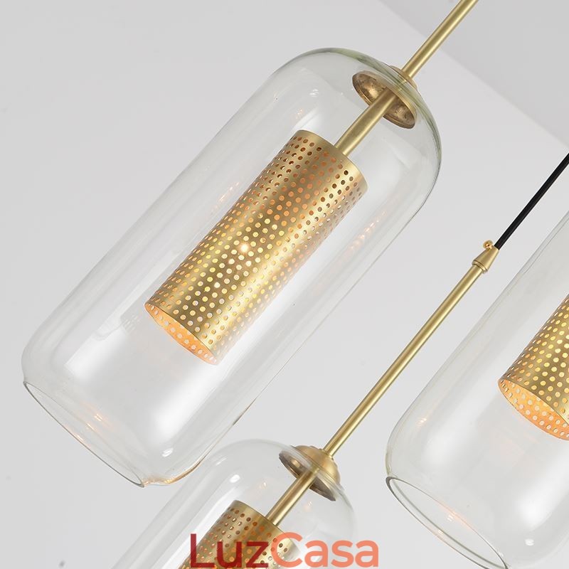 Luminária pendente nórdica de vidro transparente Luminária pendente exclusiva de latão oco interno