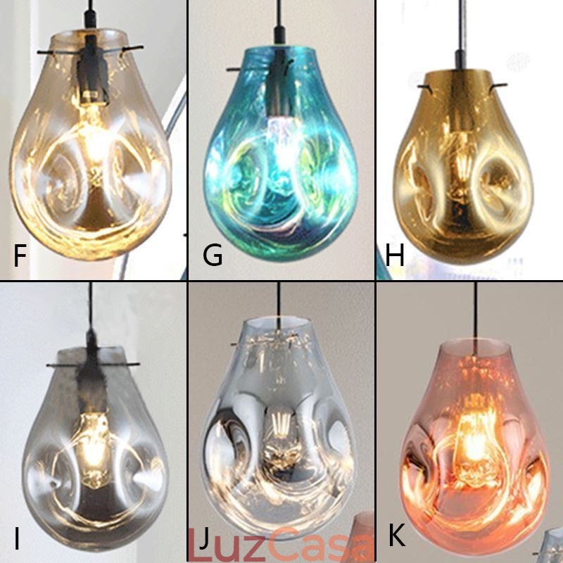 Luminária pendente colorida em vidro com bolhas de sabão, luminária de teto em ilha