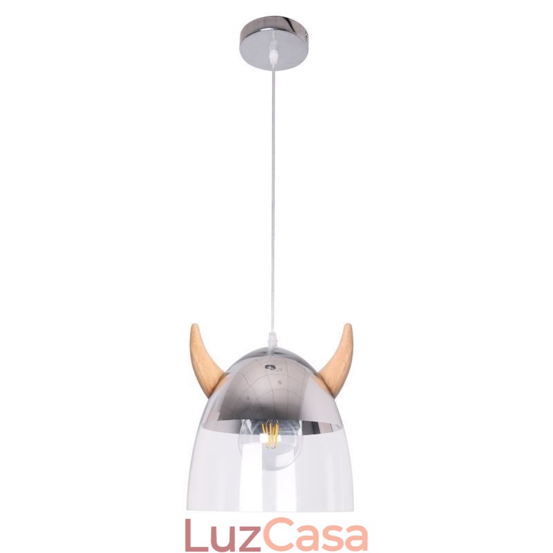 Luminária pendente de vidro clássica, lâmpada de chifre de madeira, iluminação criativa