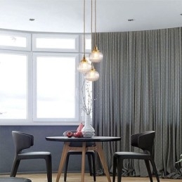 Luminária pendente de vidro transparente redonda com nervuras em formato de abóbora 1 luz