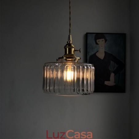 Luminária pendente de vidro transparente com nervuras e interruptor giratório Luminária pendente de vidro transparente com nervuras e interruptor giratório