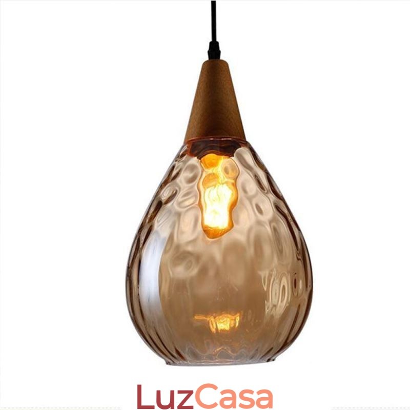 Luminária pendente em forma de lágrima com abajur de vidro