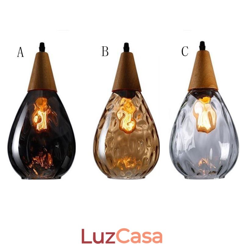 Luminária pendente em forma de lágrima com abajur de vidro