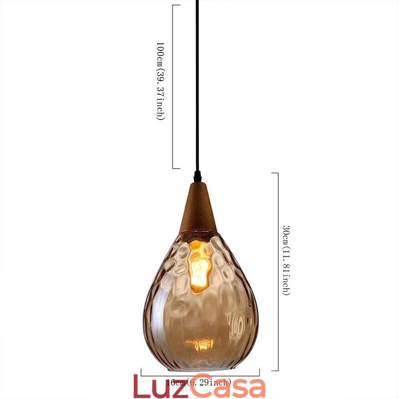 Luminária pendente em forma de lágrima com abajur de vidro
