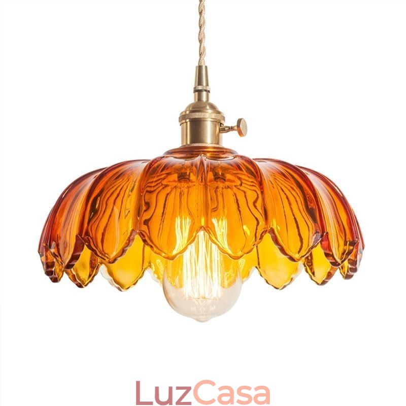 Luminária pendente de vidro retrô moderna com abajur de flores e interruptor giratório