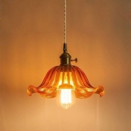 Luminária pendente de vidro com nervuras coloridas vintage, abajur com abajur e interruptor giratório