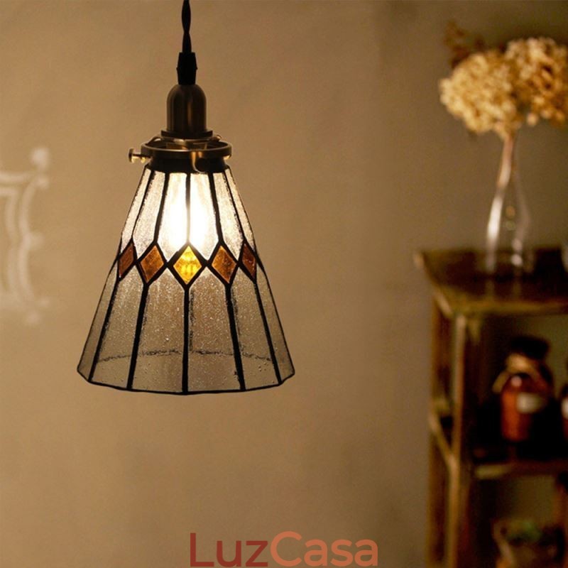Luminária de teto rústica com pingente de vidro colorido