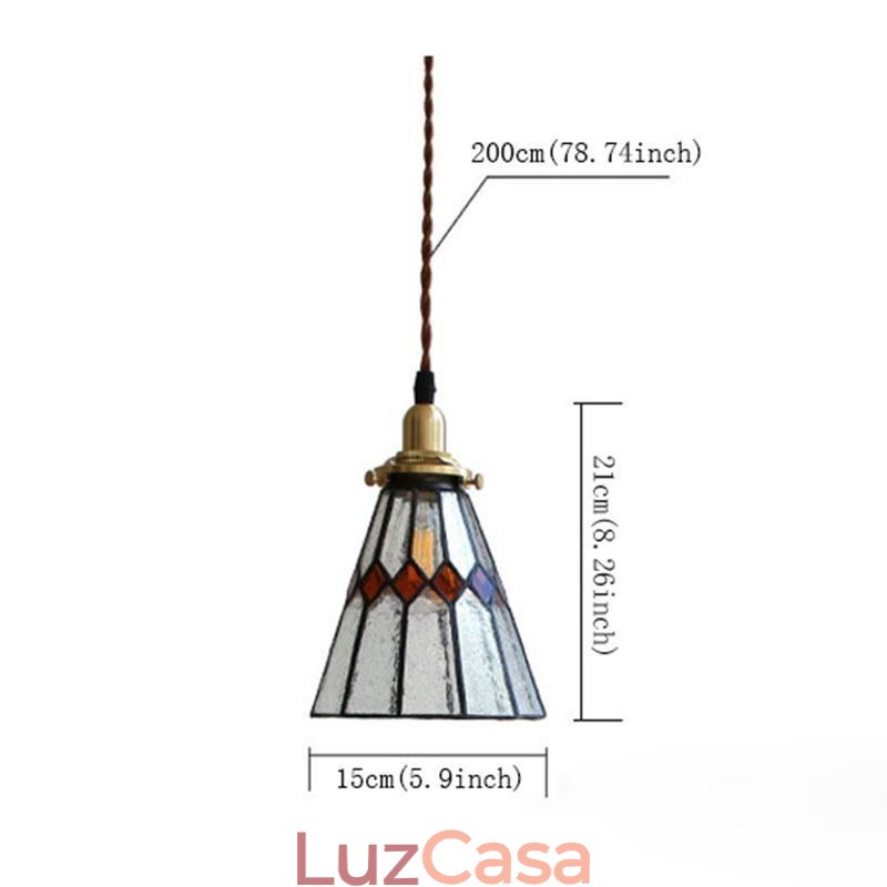 Luminária de teto rústica com pingente de vidro colorido