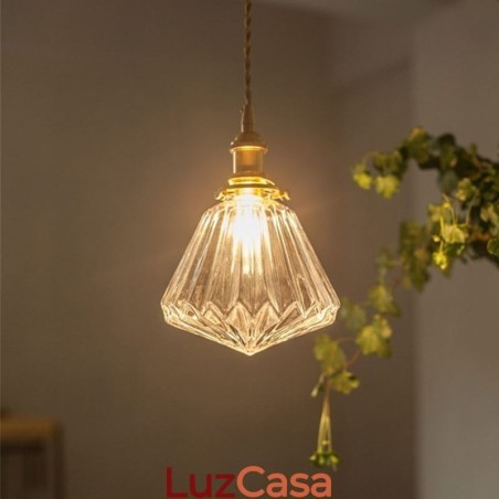 Luminária pendente de vidro com nervuras em diamante transparente Luminária pendente de vidro com nervuras em diamante transparente