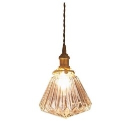 Luminária pendente de vidro com nervuras em diamante transparente