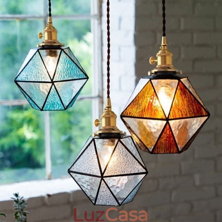 Luminária pendente geométrica de vidro colorido estilo fazenda Luminária pendente geométrica de vidro colorido estilo fazenda