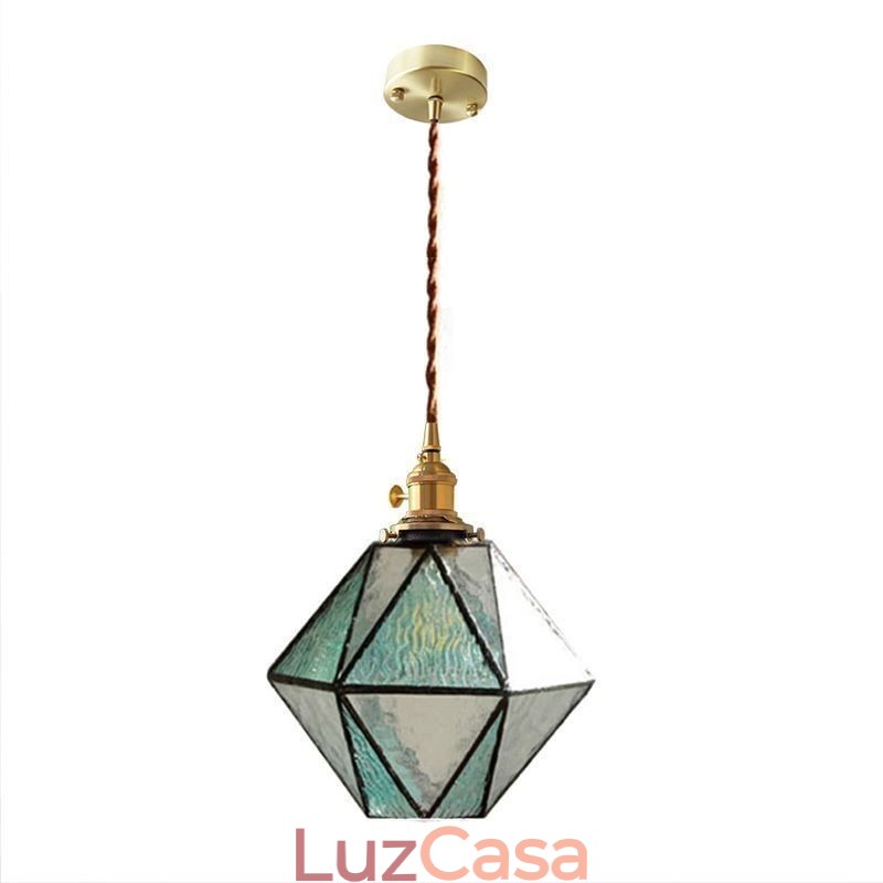 Luminária pendente geométrica de vidro colorido estilo fazenda