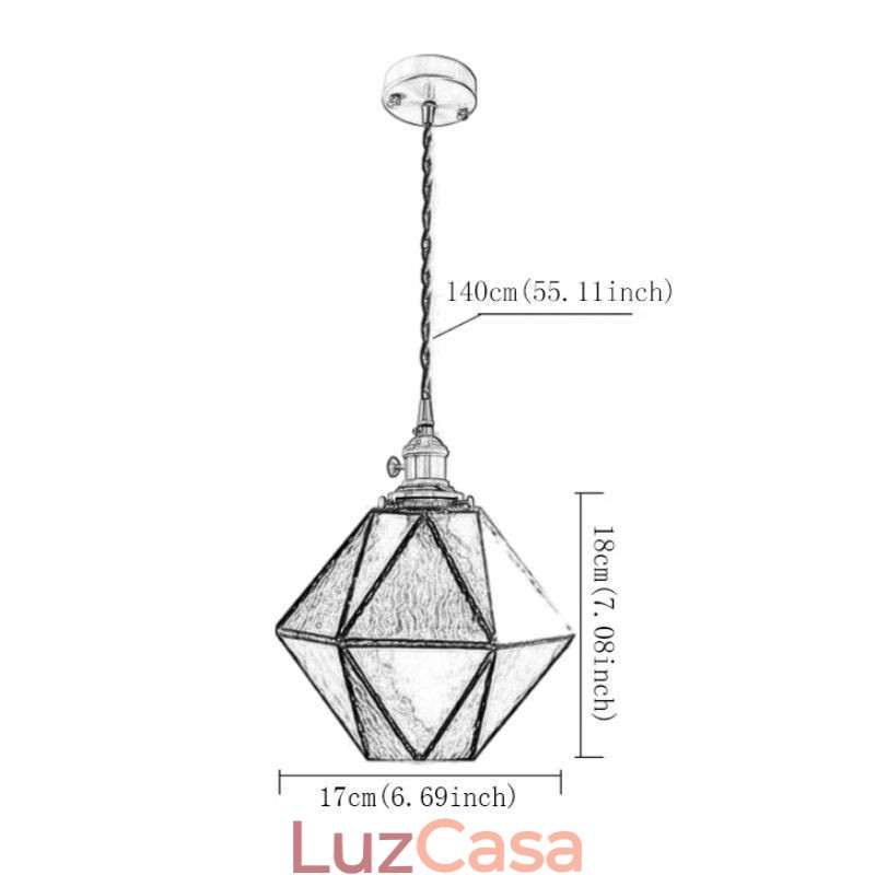 Luminária pendente geométrica de vidro colorido estilo fazenda