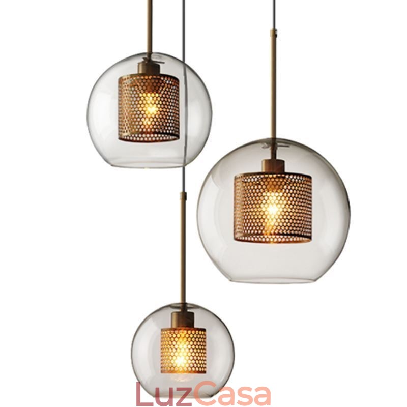 Luminária pendente nórdica de vidro para iluminação doméstica, luminária redonda em formato de bola, abajur de cabeceira