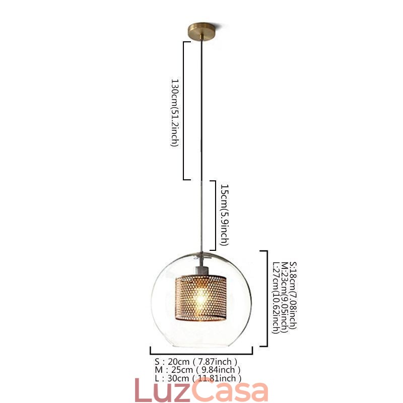 Luminária pendente nórdica de vidro para iluminação doméstica, luminária redonda em formato de bola, abajur de cabeceira