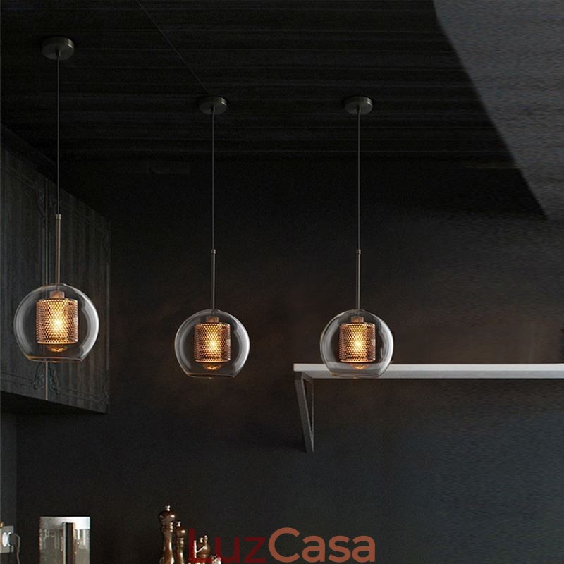Luminária pendente nórdica de vidro para iluminação doméstica, luminária redonda em formato de bola, abajur de cabeceira