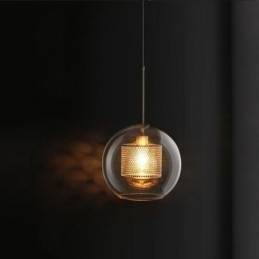 Luminária pendente nórdica de vidro para iluminação doméstica, luminária redonda em formato de bola, abajur de cabeceira