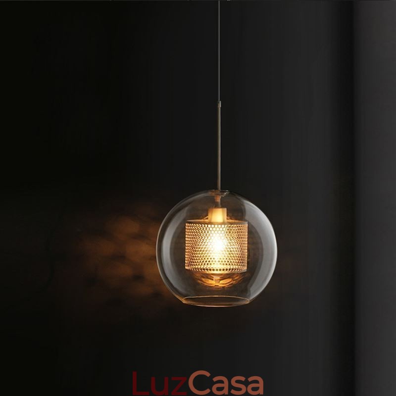 Luminária pendente nórdica de vidro para iluminação doméstica, luminária redonda em formato de bola, abajur de cabeceira