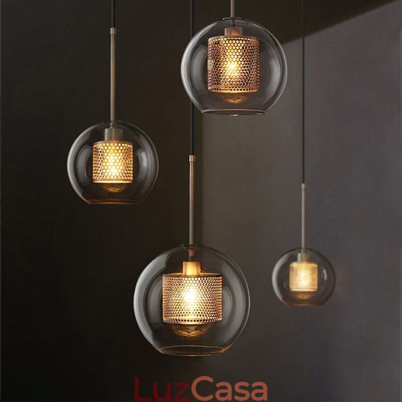 Luminária pendente nórdica de vidro para iluminação doméstica, luminária redonda em formato de bola, abajur de cabeceira
