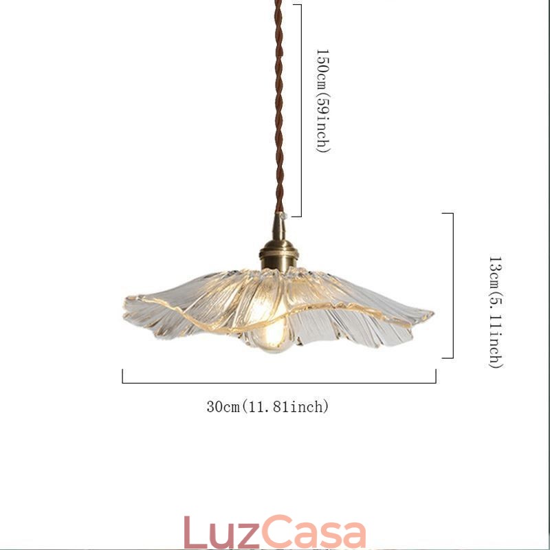Luminária pendente de vidro transparente com nervuras de folha de lótus Lâmpada Homestay