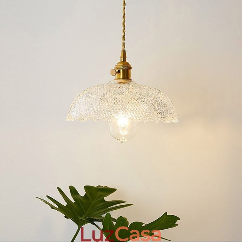 Grande luz de teto de vidro transparente com nervuras iluminação doméstica com interruptor giratório lâmpada luz de calor suave