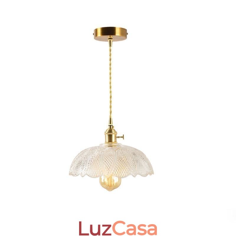 Grande luz de teto de vidro transparente com nervuras iluminação doméstica com interruptor giratório lâmpada luz de calor suave