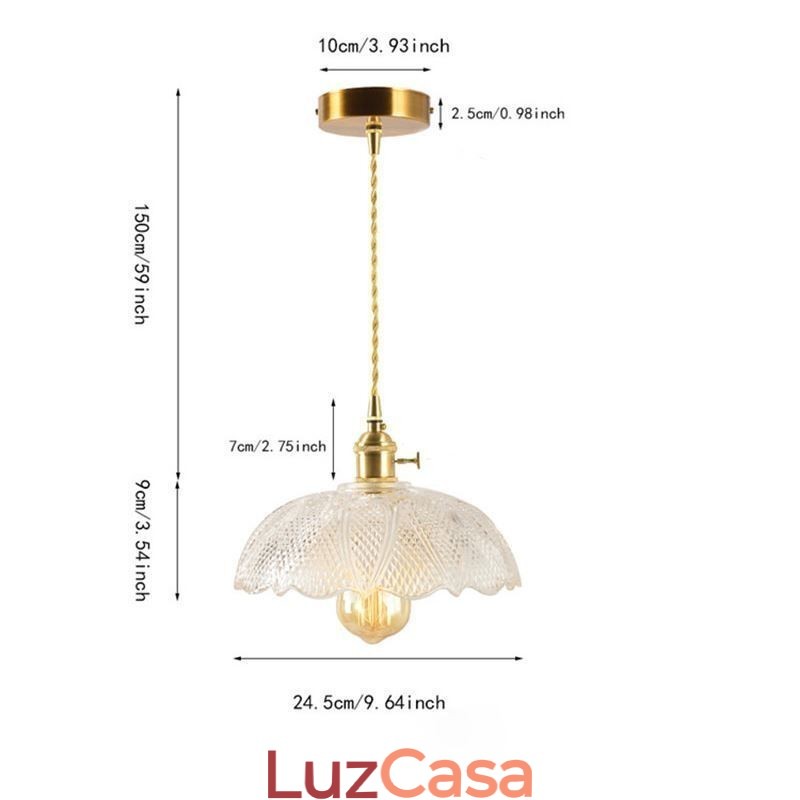 Grande luz de teto de vidro transparente com nervuras iluminação doméstica com interruptor giratório lâmpada luz de calor suave